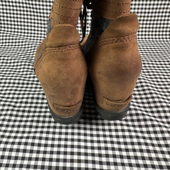 Sorel Lexie Boots Women's 9 Brown Gray Leather Hidden Wedge Lace Up Lug Booties - Picture 4 of 7